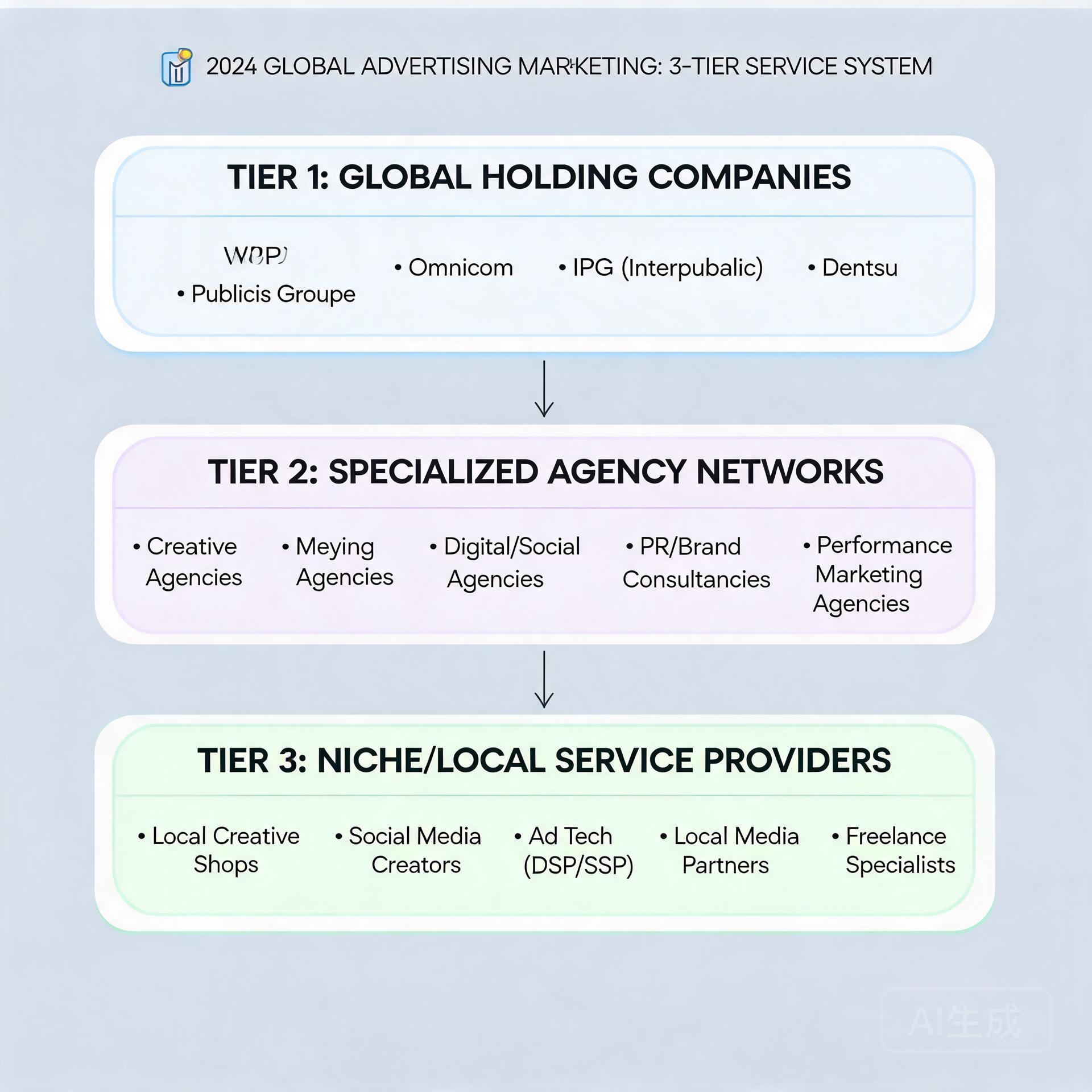 Three-tier service system structure map of global