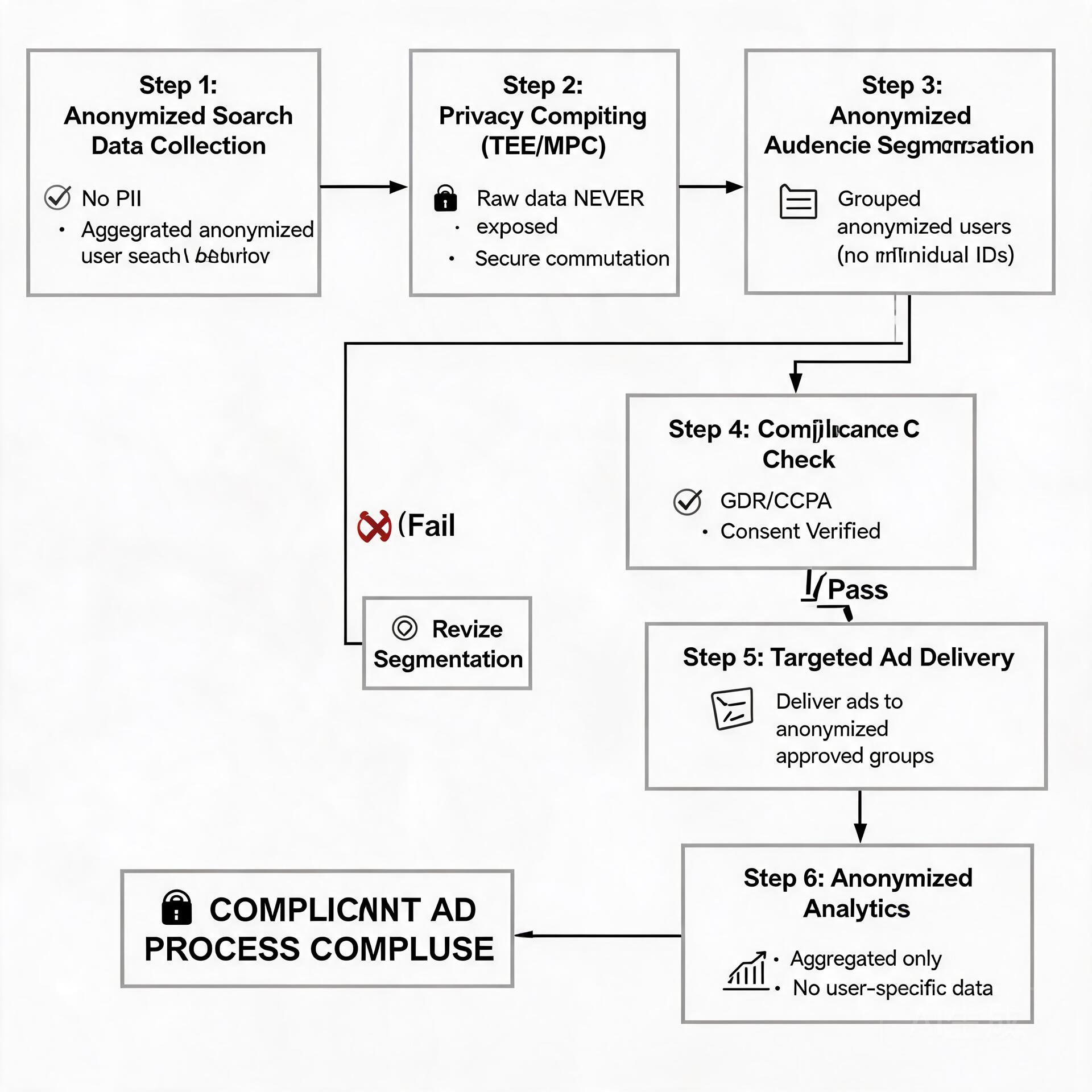 Flow chart of compliant targeted advertising deliv