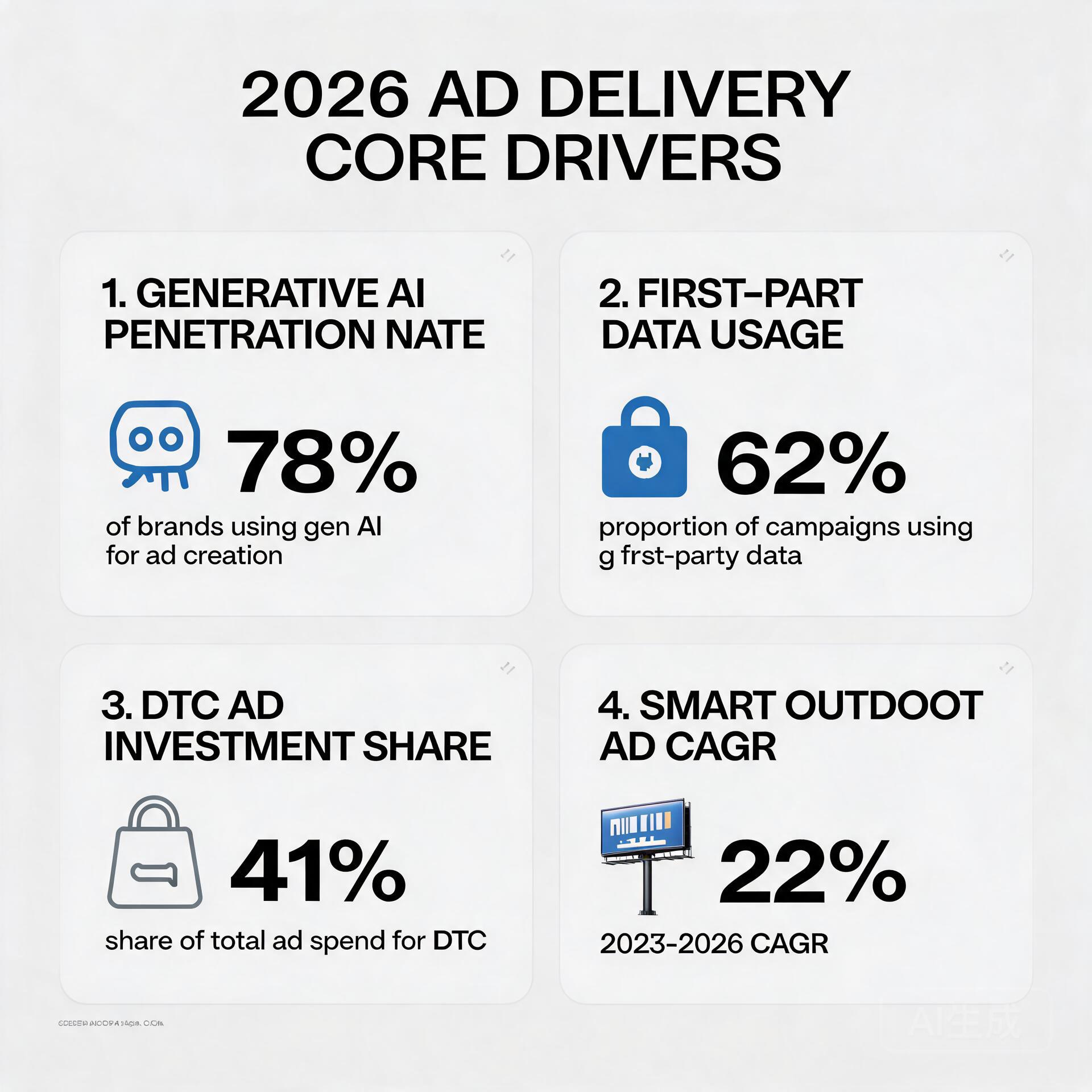 Infographic showing 2026 ad delivery core drivers: