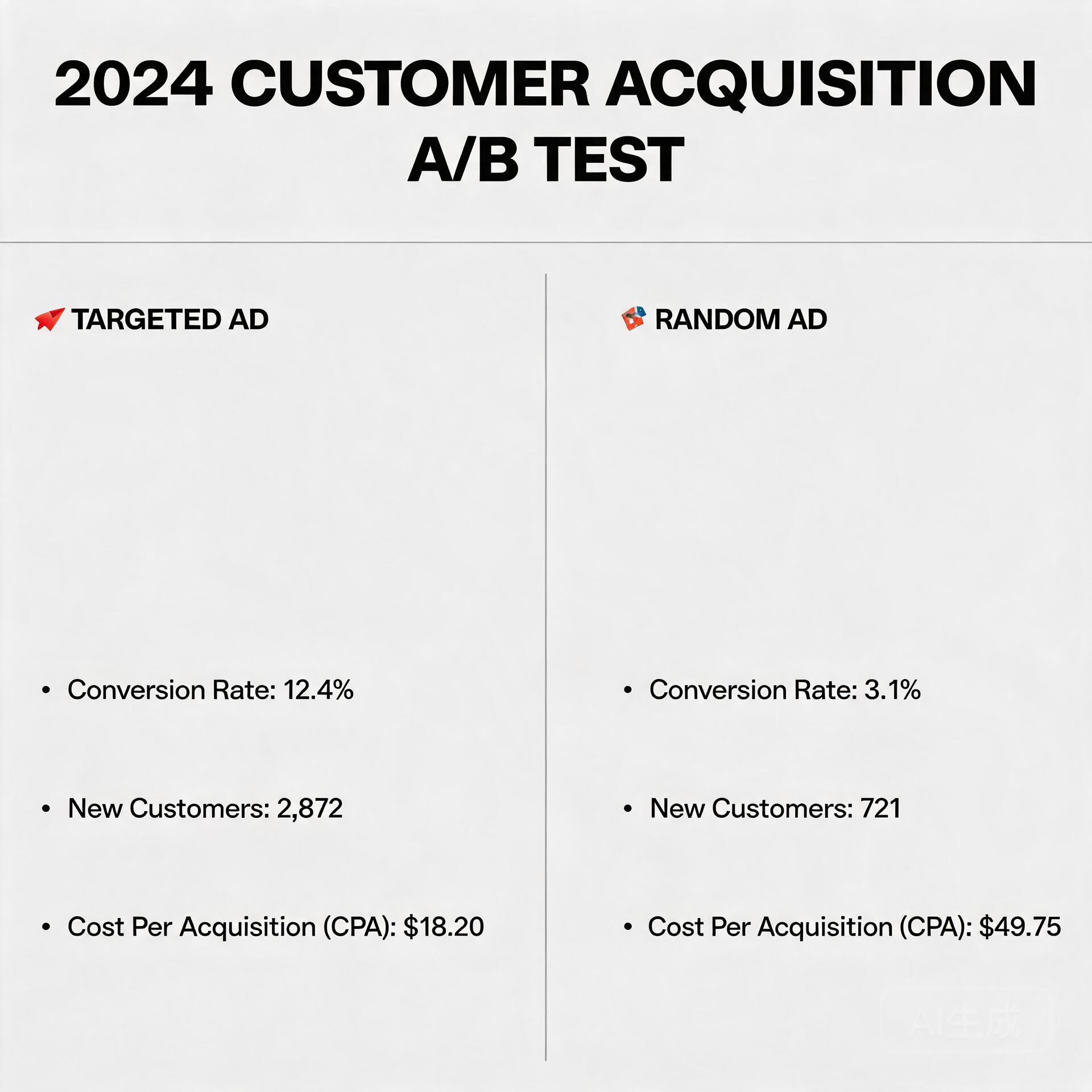 A/B test result comparison of targeted ad vs rando