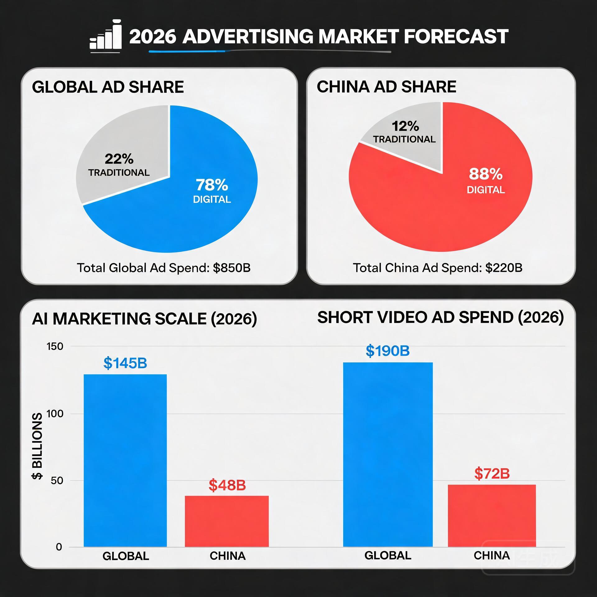 Infographic showing 2026 global and China advertis