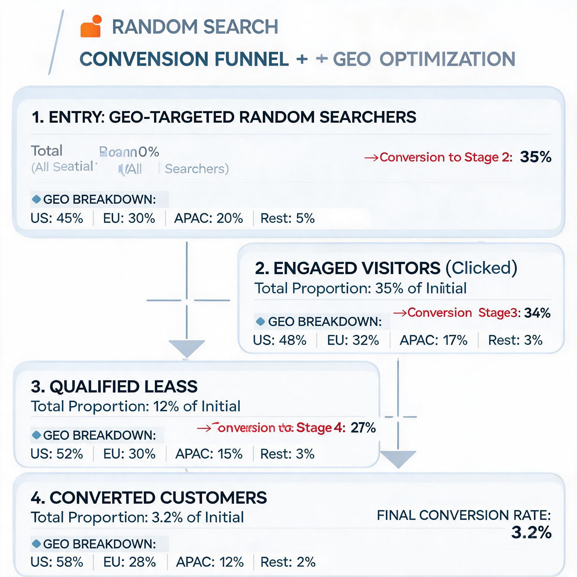 Random search user conversion funnel with GEO opti