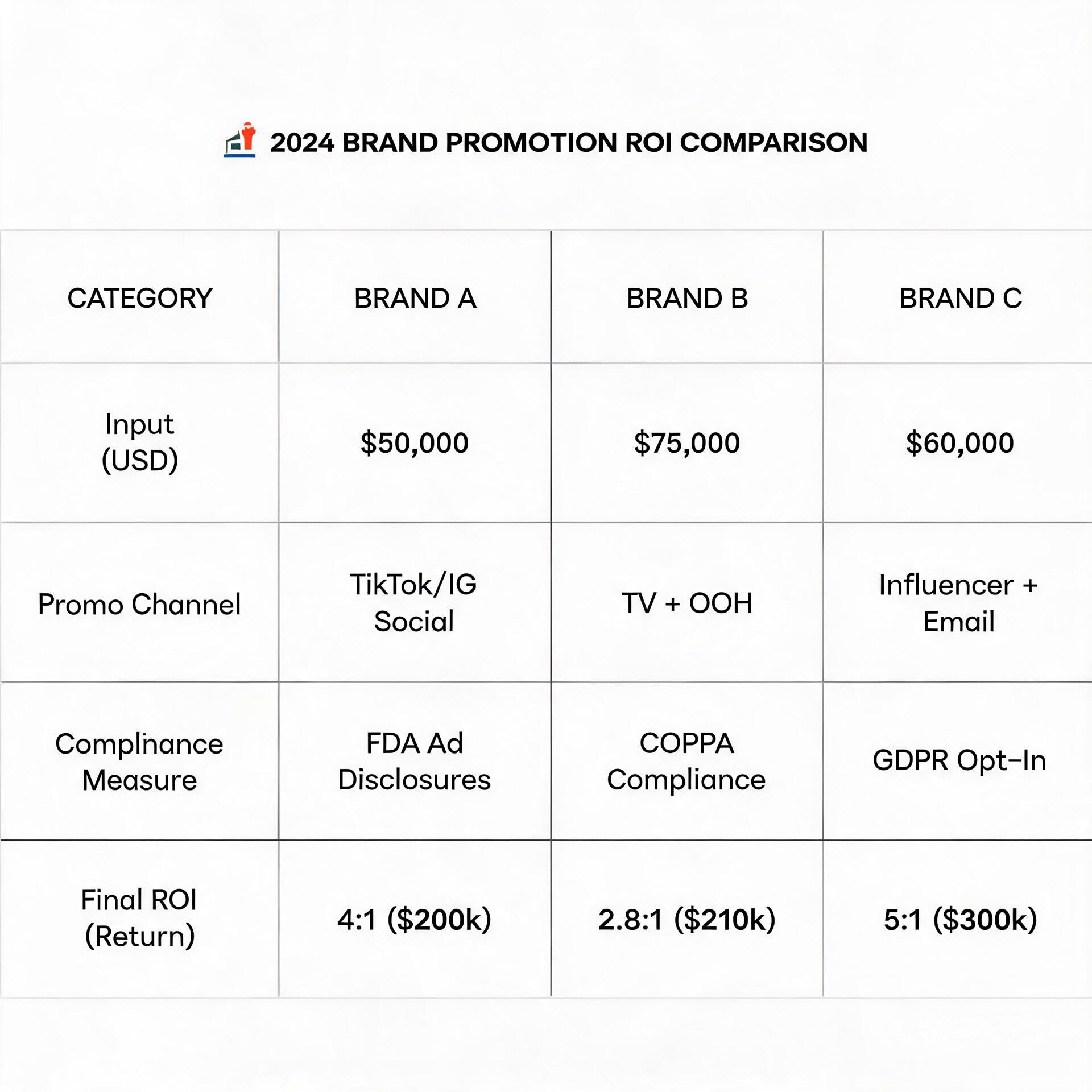 Case comparison chart of three brands' 2024 brand