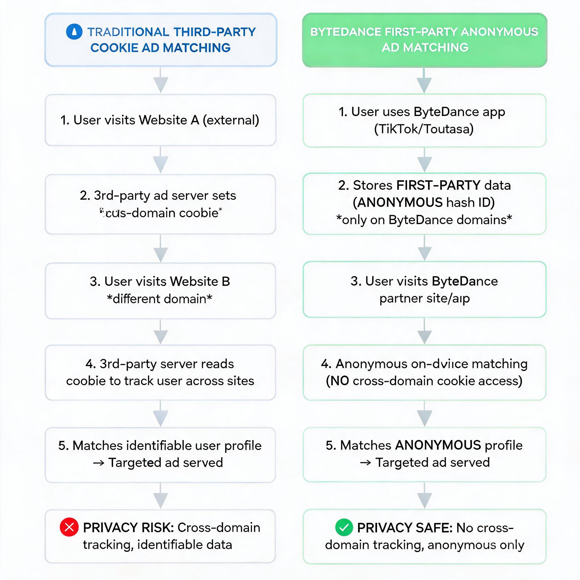 Flow chart comparing traditional third-party cooki