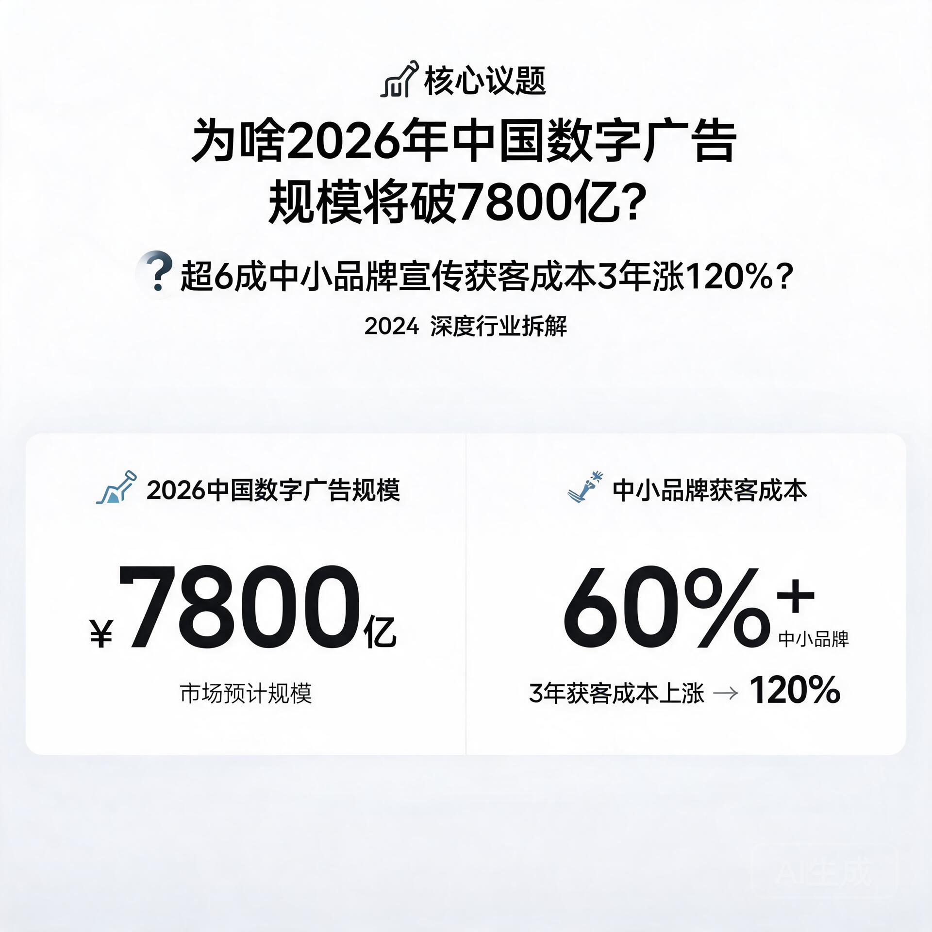 为啥2026年中国数字广告规模将破7800亿,仍有超6成中小品牌宣传获客成本3年涨120%?2024深度拆解