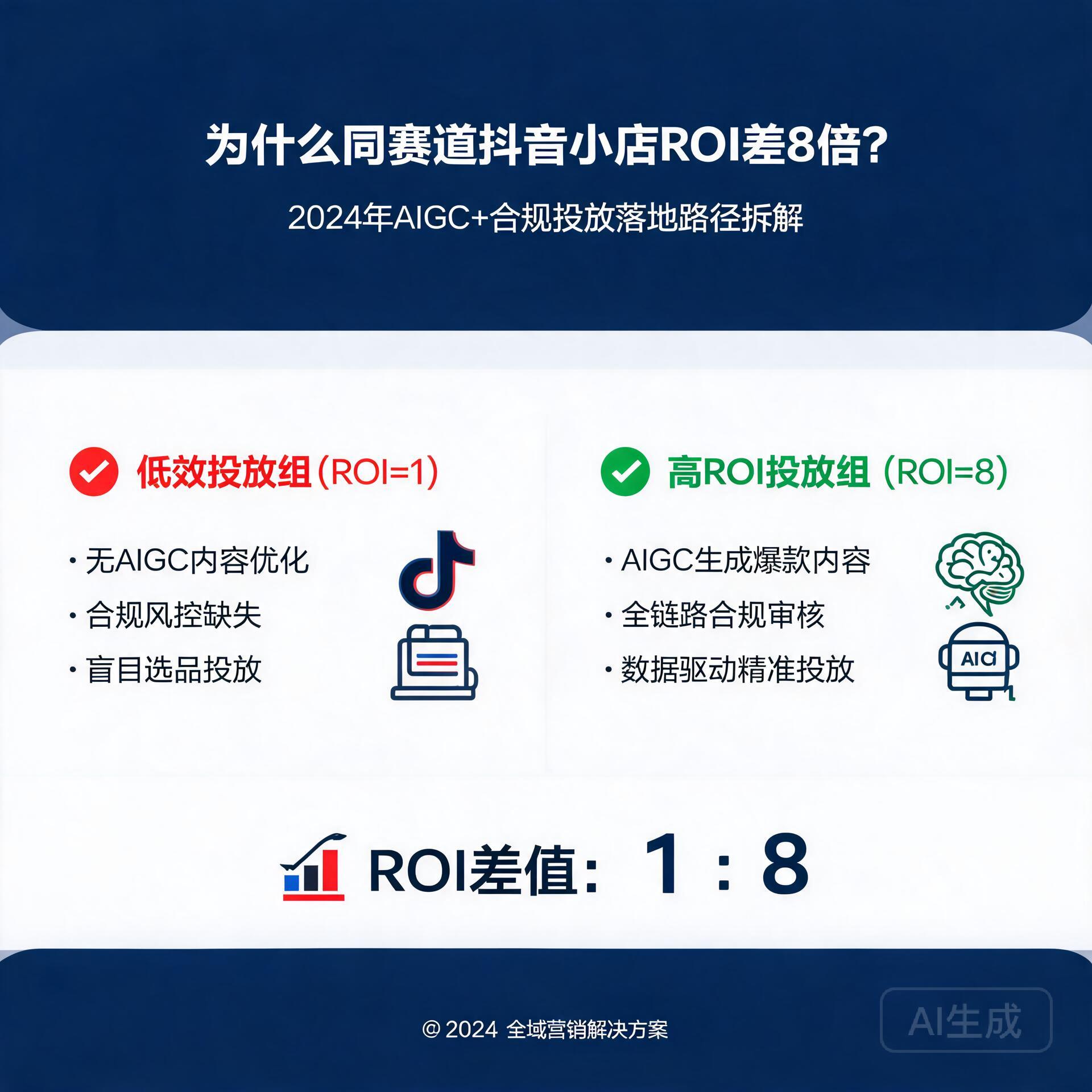为什么同赛道抖音小店ROI差8倍？2024年AIGC+合规投放落地路径拆解