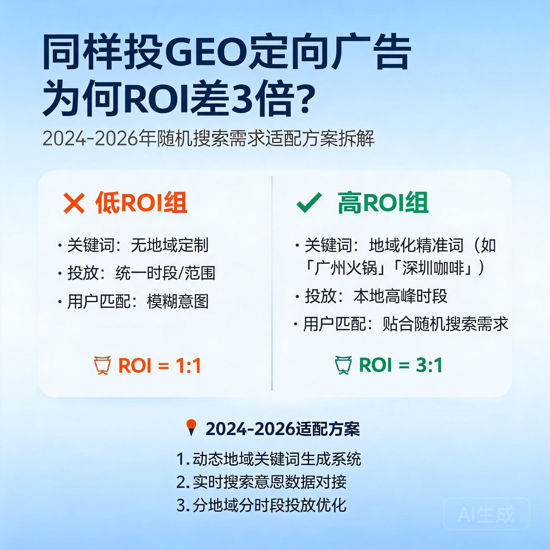 同样投GEO定向广告为何ROI差3倍？2024-2026年随机搜索需求适配方案拆解