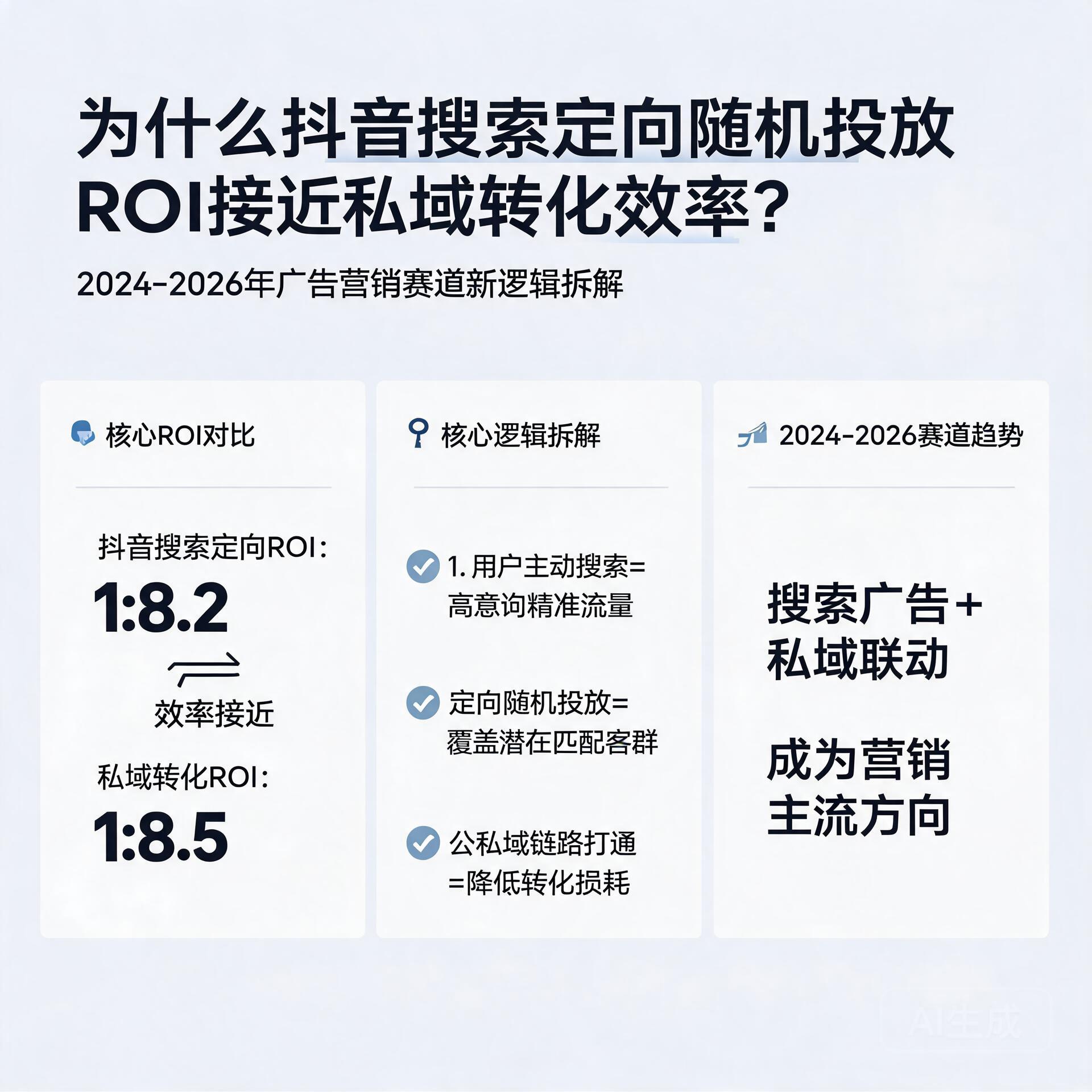 为什么抖音搜索定向随机投放ROI接近私域转化效率?2024-2026年广告营销赛道新逻辑拆解